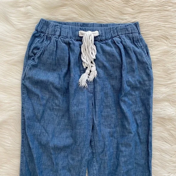 Free People Blue Chambray Ankle Crop Pants Linen Blend - Picture 3 of 12
